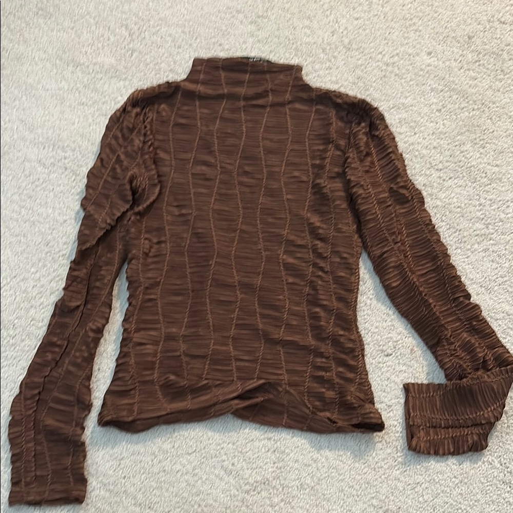 Brown Textured Long Sleeve Top